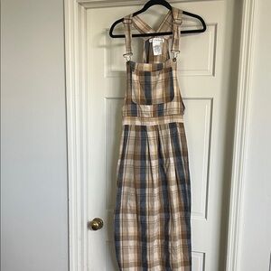 Victoria Jones Woman Checkered Midi Dress in Blue and Tan